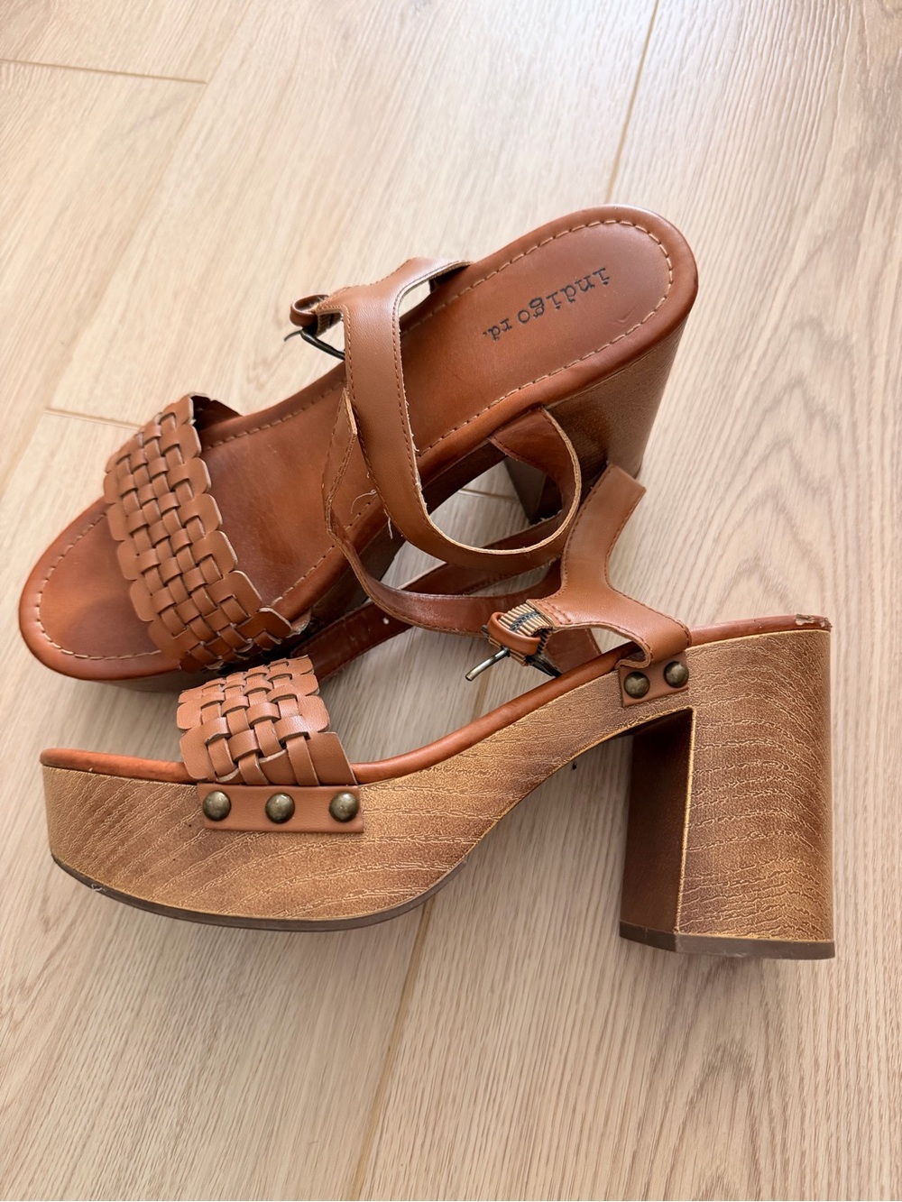 EUC Woven Faux Leather Platform Sandals